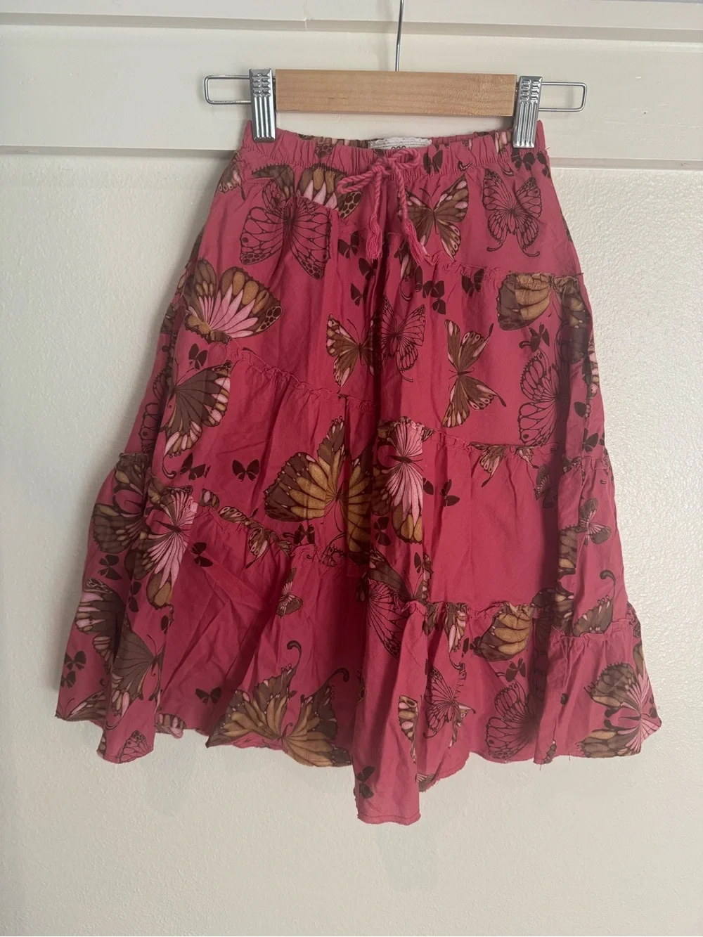 Gap Kids Butterfly Print Tiered Boho Skirt Pink Size S (6-7) Cotton Cottagecore
